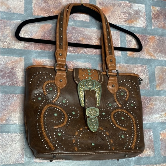 MONTANA WEST : Dark Brown Structured Tote Bag with Vegan Leather Material - Picture 2 of 15